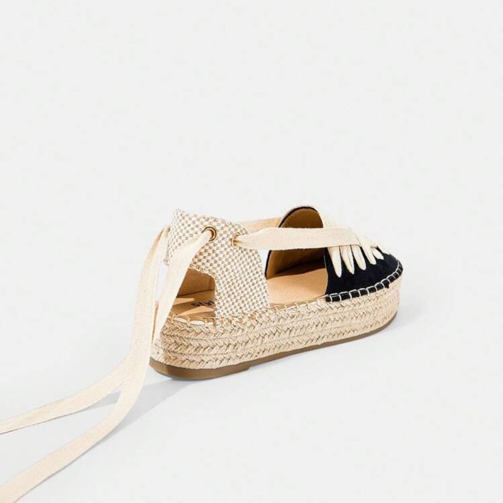 Stylish Black and Cream Espadrille Sandals